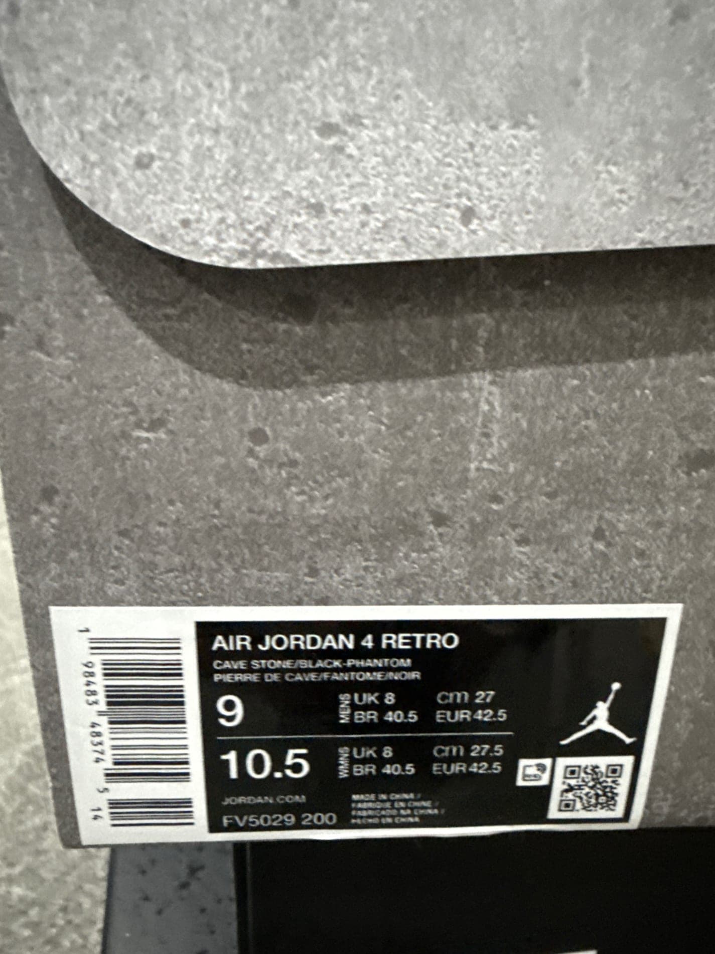 Box label — Air Jordan 4 Retro Olive/Black — US 9, DS